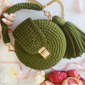 Petit sac dame rond en crochet.