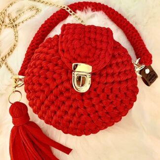 Petit sac dame rond en crochet.