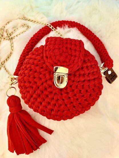 Petit sac dame rond en crochet.